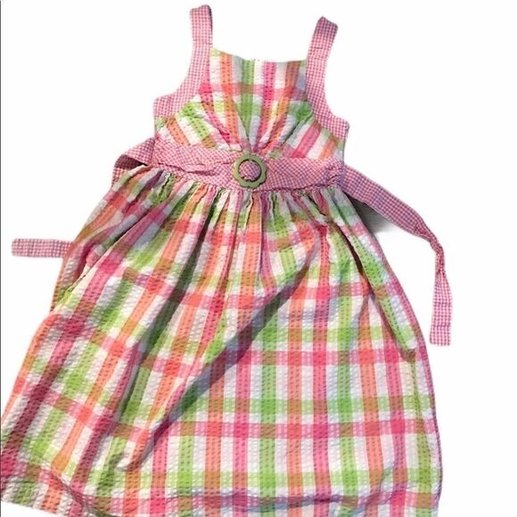 Bonnie Jean Pink Green Seersucker Dress Size 14 - Picture 3 of 12